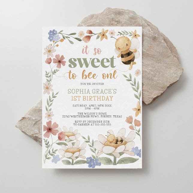 Sweet to Bee One Modern Cute 1st Birthday Invitation (Creator Uploaded)