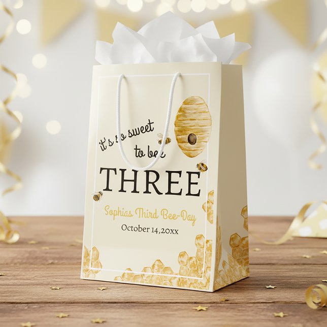 Sweet To Bee Three Third Birthday Bees Honeycomb Medium Gift Bag (Creator Uploaded)