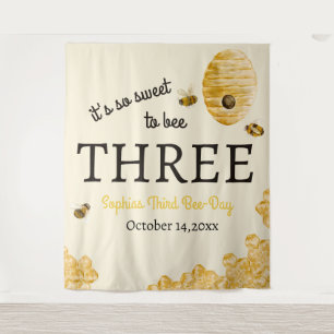 Sweet To Bee Three Third Birthday Bees Honeycomb Tapestry