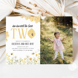 Sweet to Bee Two Bee 2nd Birthday Photo Invitation