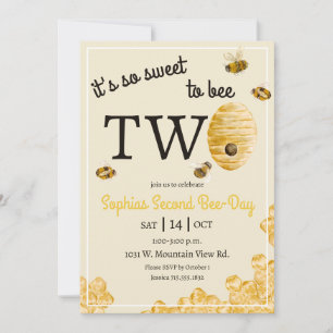Sweet to Bee Two Honeycomb Bees Second Birthday Invitation