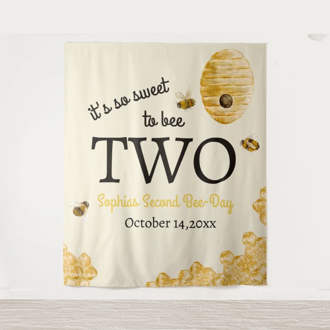 Sweet To Bee Two Second Birthday Bees Honeycomb Tapestry (Front)