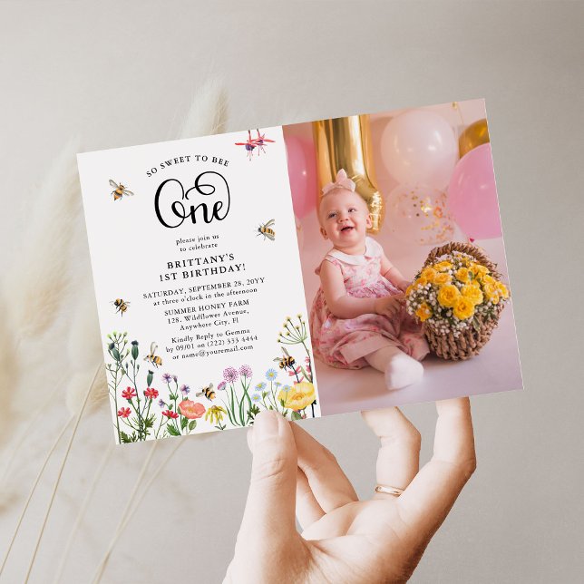 'Sweet to Bee' Wildflower & BumbleBee 1st Birthday Invitation (Creator Uploaded)