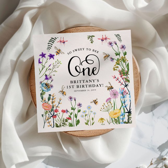 'Sweet to Bee' Wildflower & BumbleBee 1st Birthday Napkin (Creator Uploaded)