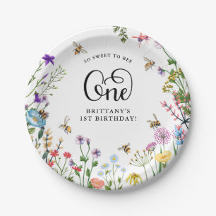 'Sweet to Bee' Wildflower & BumbleBee 1st Birthday Paper Plate
