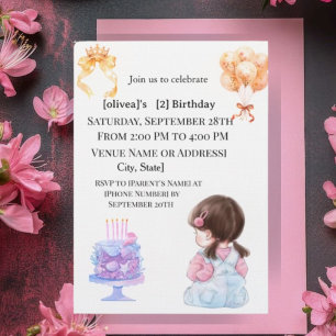 Sweet Toddler Girl Two Sweet Birthday Party Invita Invitation