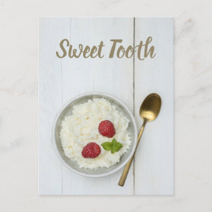 Sweet Tooth rice pudding with raspberries dessert Holiday Postcard