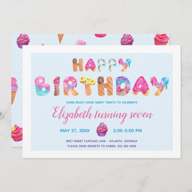 Sweet Treat Birthday Party Invitation (Front/Back)