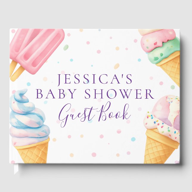 Sweet Treat Ice Cream Pastel Baby Shower Guest Boo Book (Front)
