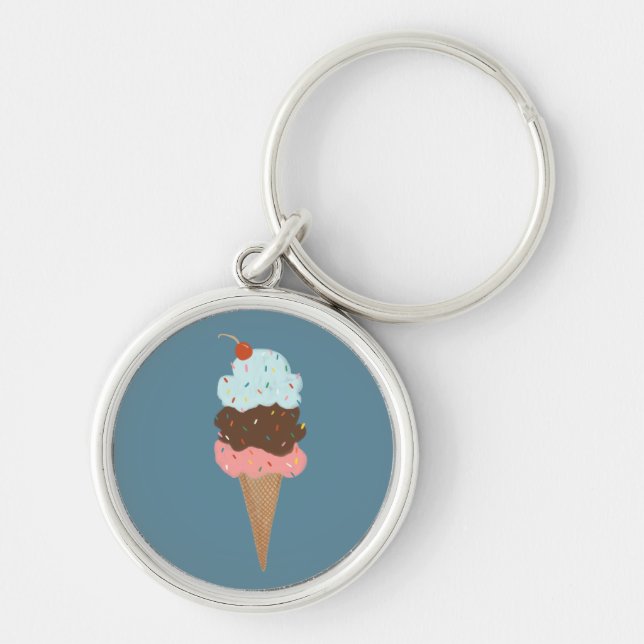 Sweet Treat Triple Ice Cream Cone Sprinkles Cherry Key Ring (Front)