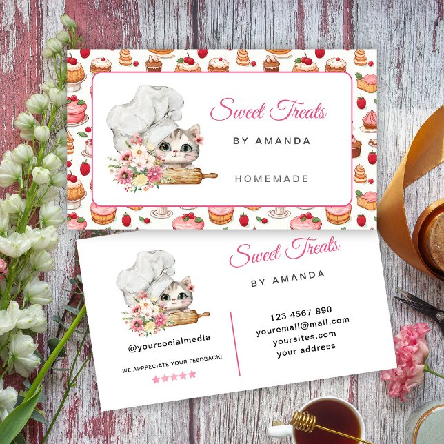 Sweet Treats Bakery Chef Kitten Business Card (Creator Uploaded)