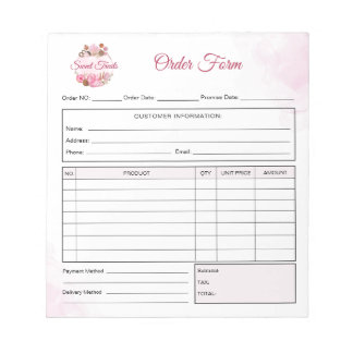 Sweet Treats Bakery Order Form Receipt Invoice Notepad