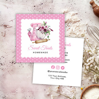 Sweet Treats Bakery Pink Square Business Card