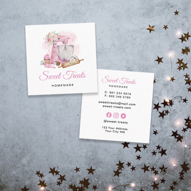 Sweet Treats Bakery Pink Square Business Card (Creator Uploaded)