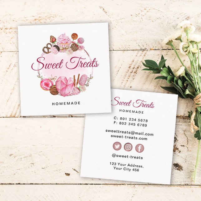 Sweet Treats Bakery Square Business Card (Creator Uploaded)