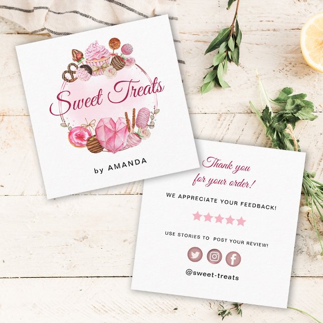 Sweet Treats bakery Thank you Square Business Card (Creator Uploaded)