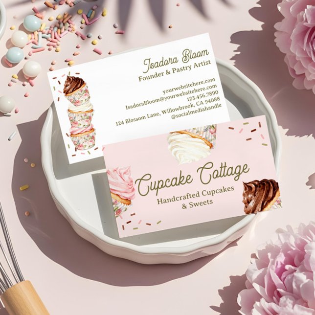 Sweet Treats Cupcakes & Cakes Elegant Floral  Business Card (Sweet Treats Cupcakes & Cakes Elegant Floral Business Card)