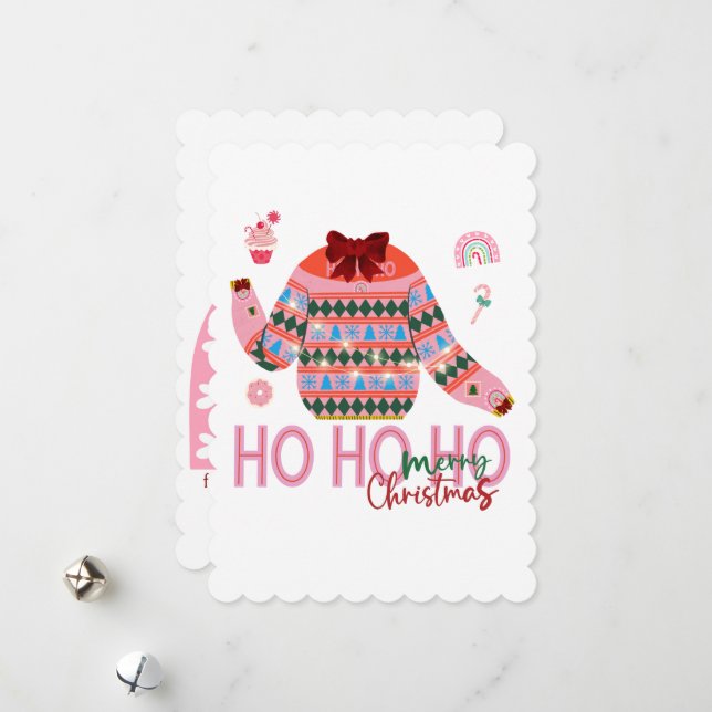 Sweet Treats Girls Ugly Christmas Sweater Holiday Card (Front/Back In Situ)