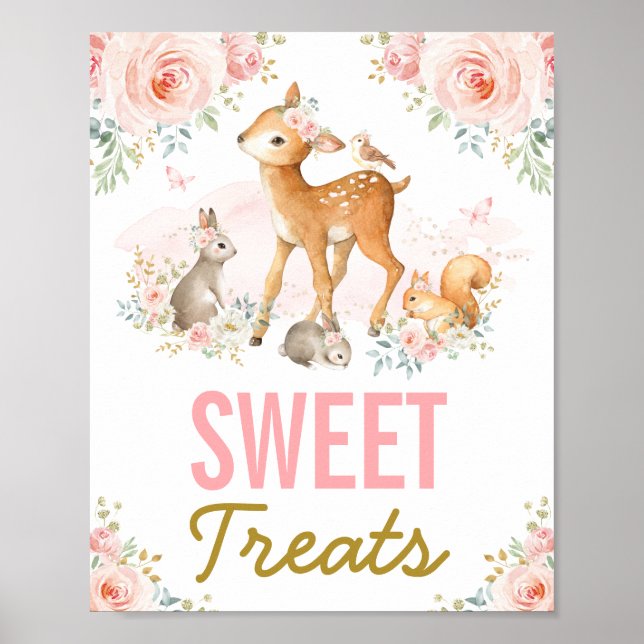 Sweet Treats / Girly Woodland Animals Party Poster (Front)