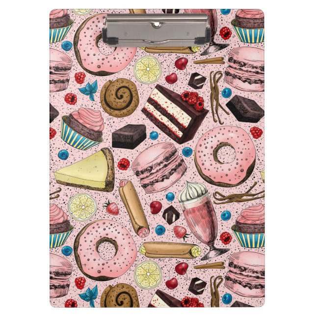 Sweet treats on pink clipboard (Front)