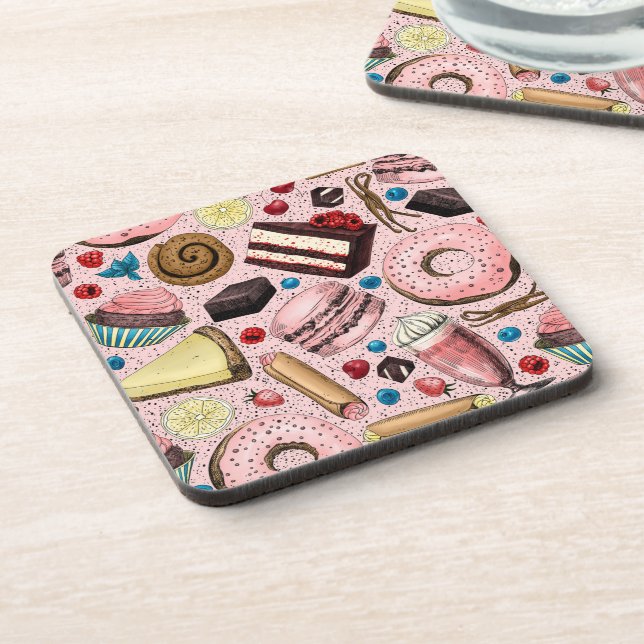 Sweet treats on pink coaster (Left Side)