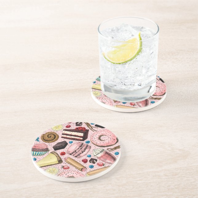 Sweet treats on pink coaster (Side)