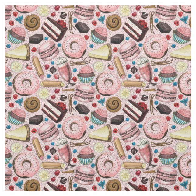 Sweet treats on pink fabric (Swatch)