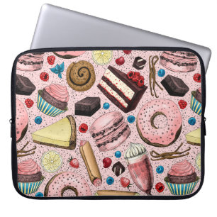 Sweet treats on pink laptop sleeve