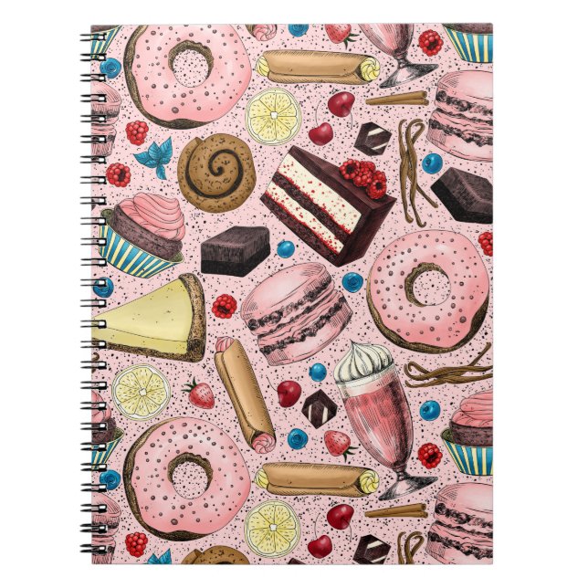 Sweet treats on pink notebook (Front)