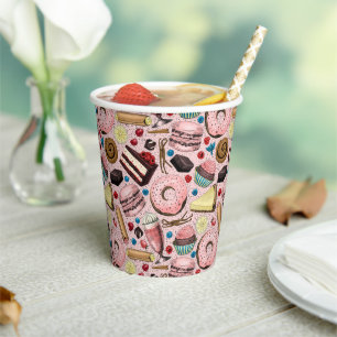Sweet treats on pink paper cups