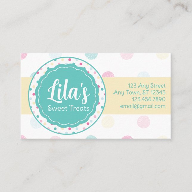 Sweet Treats Party Fun Colourful Dot Pattern Custo Business Card (Front)