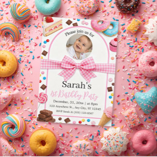 Sweet Treats Photo 1st Birthday Party Invitation
