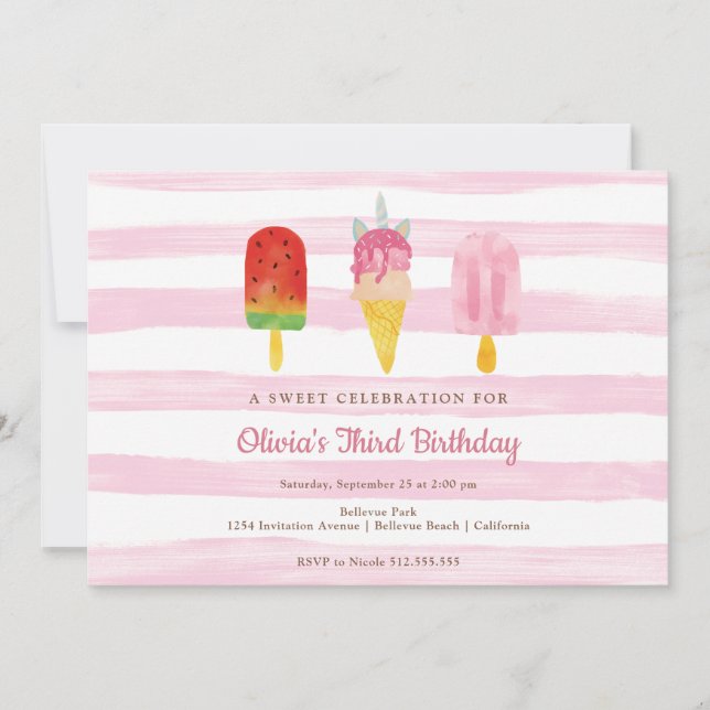 Sweet Treats Pink Girls Birthday Party Invitation (Front)
