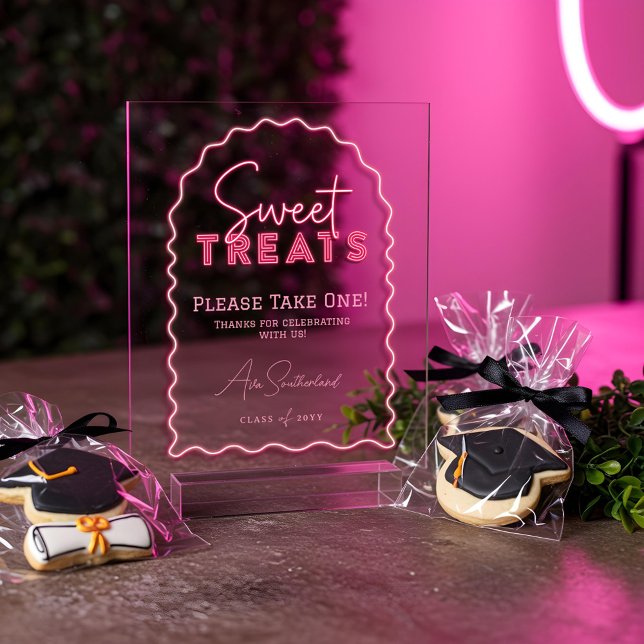 Sweet Treats Wavy Arch Pink Neon Graduation Party Acrylic Sign (Sweet Treats Wavy Arch Pink Neon Graduation Party Acrylic Sign)