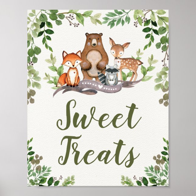 Sweet Treats Woodland Forest Baby Shower Favours Poster (Front)