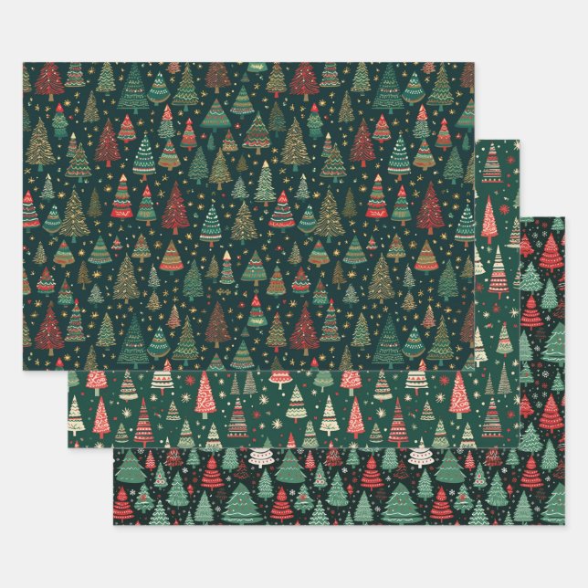 Sweet Trees Christmas Holiday Winter Coordinating  Wrapping Paper Sheet (Set)