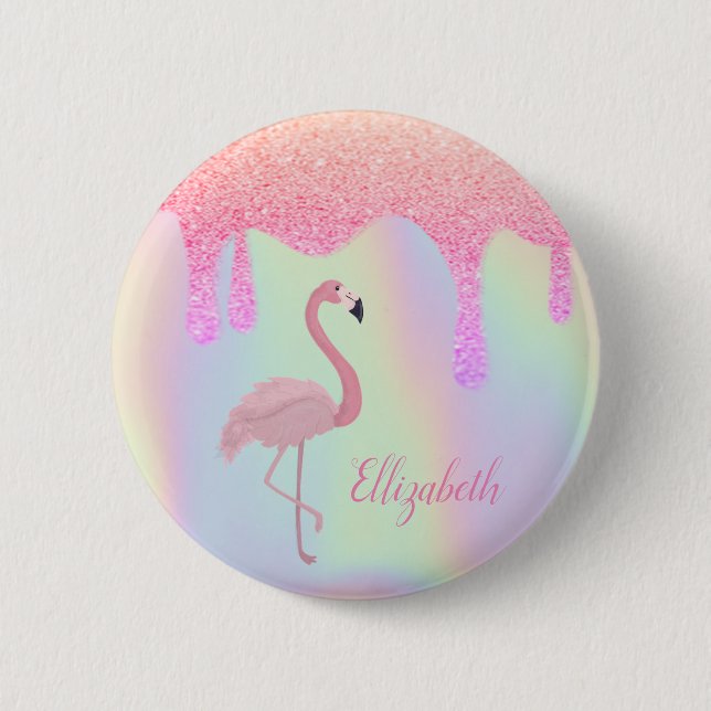 Sweet Trendy Holographic, Pink Flamingo 6 Cm Round Badge (Front)