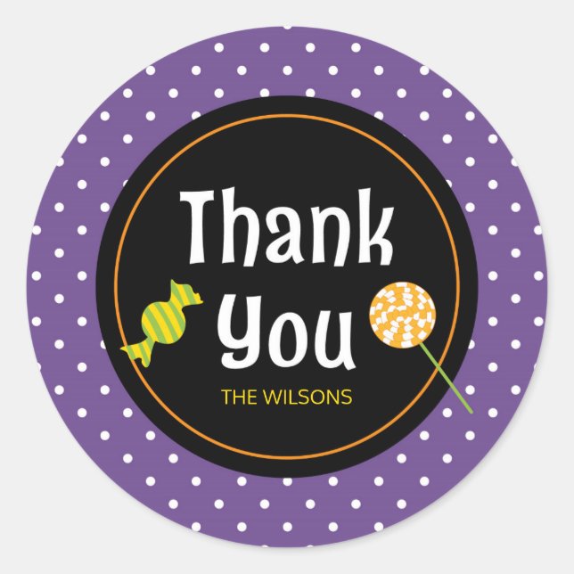Sweet Trick or Treat Halloween Thank You Classic Round Sticker (Front)