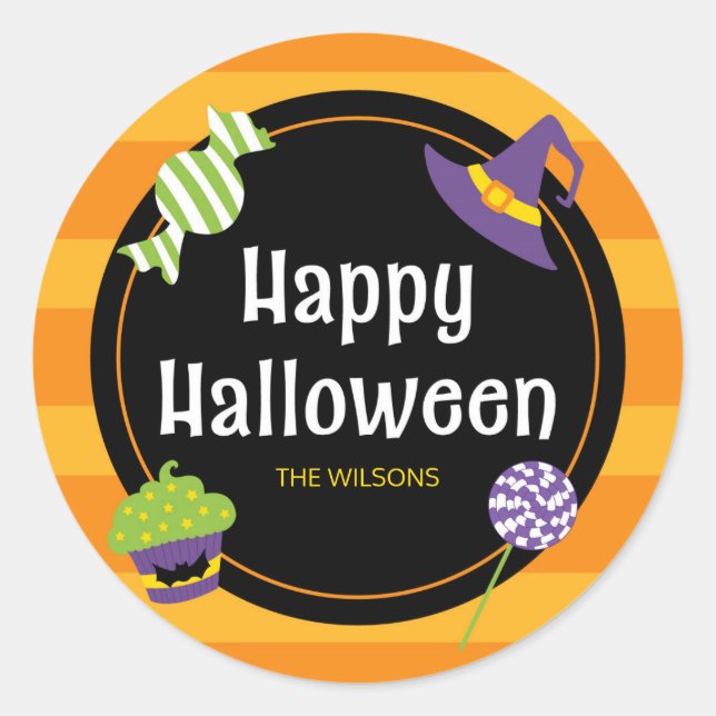 Sweet Trick or Treat Happy Halloween Party Classic Round Sticker (Front)