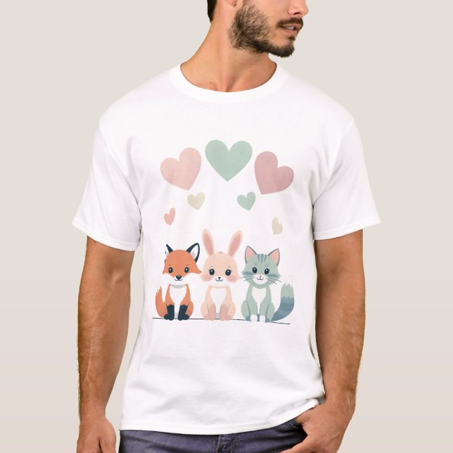 Sweet Trio – Pastel Baby Animal Illustration T-Shirt (Front)