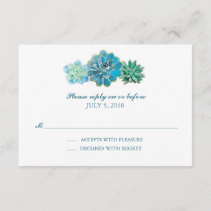 Sweet Trio Succulents Watercolor Wedding RSVP Card