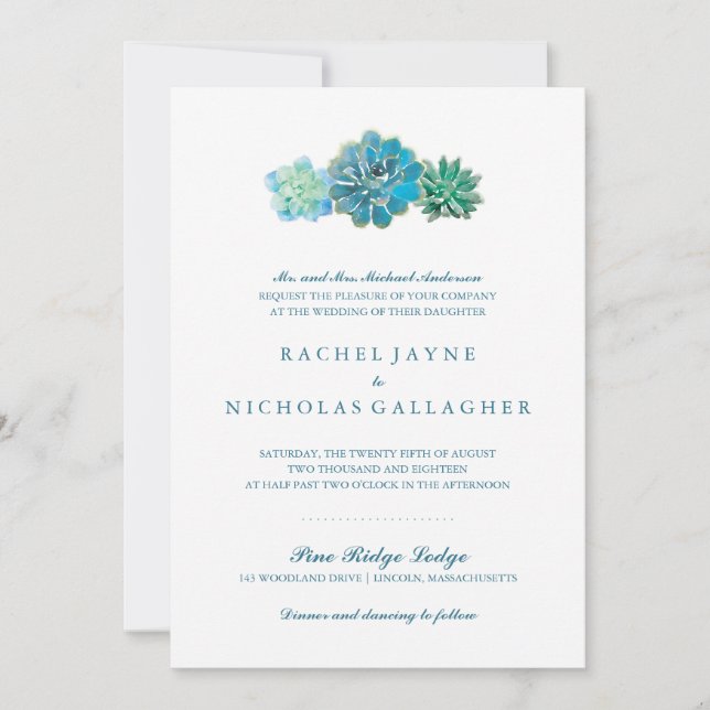 Sweet Trio Succulents | Wedding Invitation (Front)