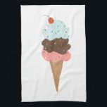 Sweet triple ice cream cone pattern kitchen towel<br><div class="desc">Everyone loves ice cream! Give the gift of this cute kitchen towel with an ice cream cone triple scoop with cherry on top!
Check my shop for lots more colours and patterns!</div>