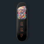 *~* Sweet Troll AP89 Neon Black Initials Flower Skateboard<br><div class="desc">(Search code AP89 for Troll items and AP88 for mediaeval theme items ) Easily Transfer to other Zazzle Products. BLACK background Skateboard. The NEON colours just pop the TROLL images and LETTERS. Customise / Personalise your INITIALS / MONOGRAM. Whimsical Cute funny Long Hair Troll . Bright RAINBOW neon colours. This...</div>