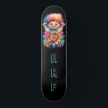 *~* Sweet Troll AP89 Neon Rainbow Initials Flower Skateboard<br><div class="desc">(Search code AP89 for Troll items and AP88 for mediaeval theme items ) Easily Transfer to other Zazzle Products. BLACK background Skateboard. The NEON Rainbow colours just pop the TROLL images and LETTERS. Customise / Personalise your INITIALS / MONOGRAM. Whimsical Cute funny Long Hair Troll . Bright RAINBOW neon colours....</div>