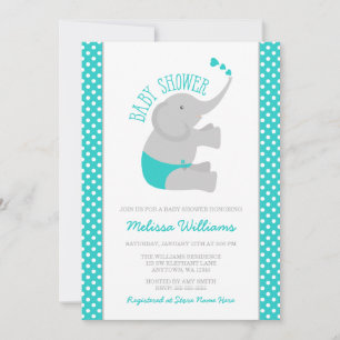 Sweet Turquoise Grey Elephant Baby Shower Invitation