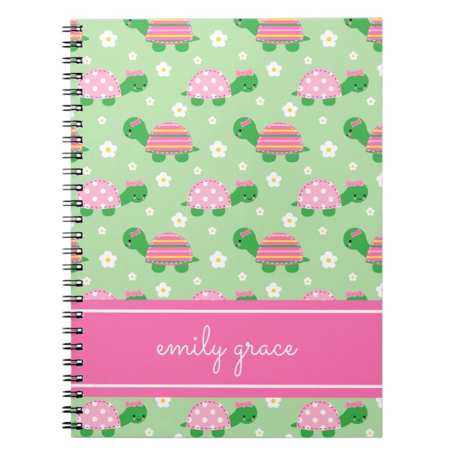 Sweet Turtles | Preppy Pink and Green Turtles Notebook (Front)