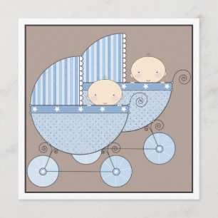 Sweet Twin Boy Two Carriage Baby Shower Invitation