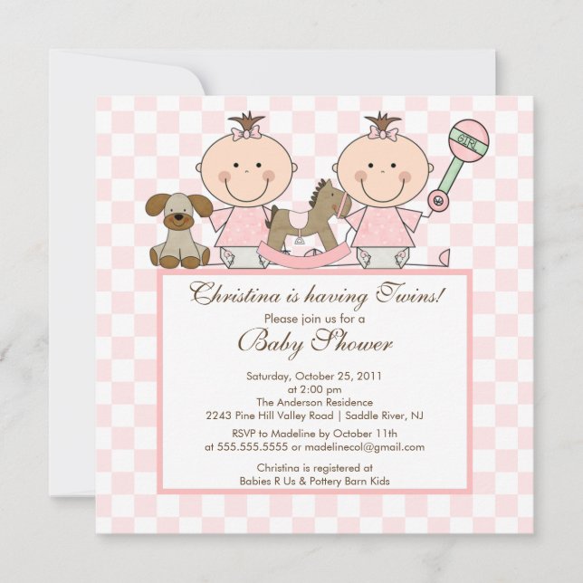 Sweet Twin Grils Twins Baby Shower Invitation (Front)