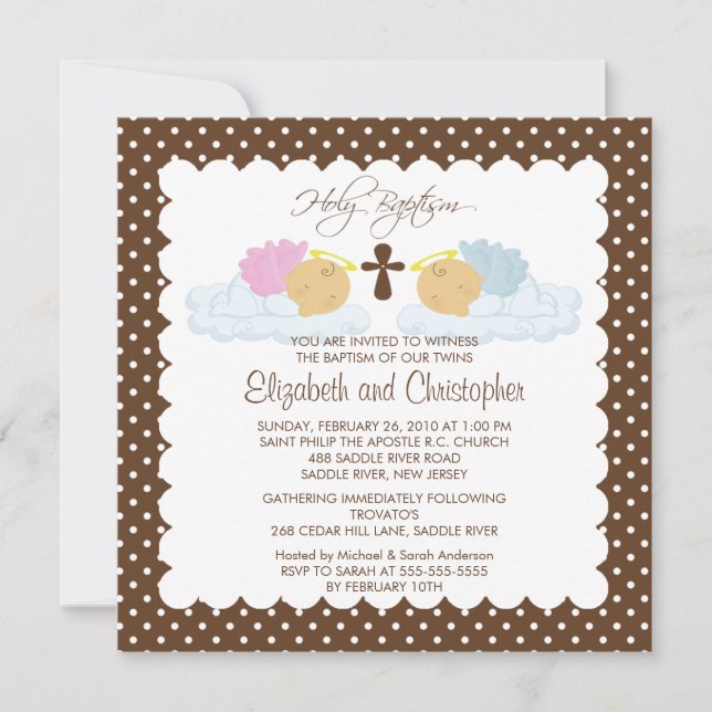 Sweet Twins Baby Girl & Boy Holy Baptism Inviation Invitation (Front)